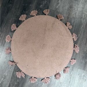 Round Pink Tassel Rug